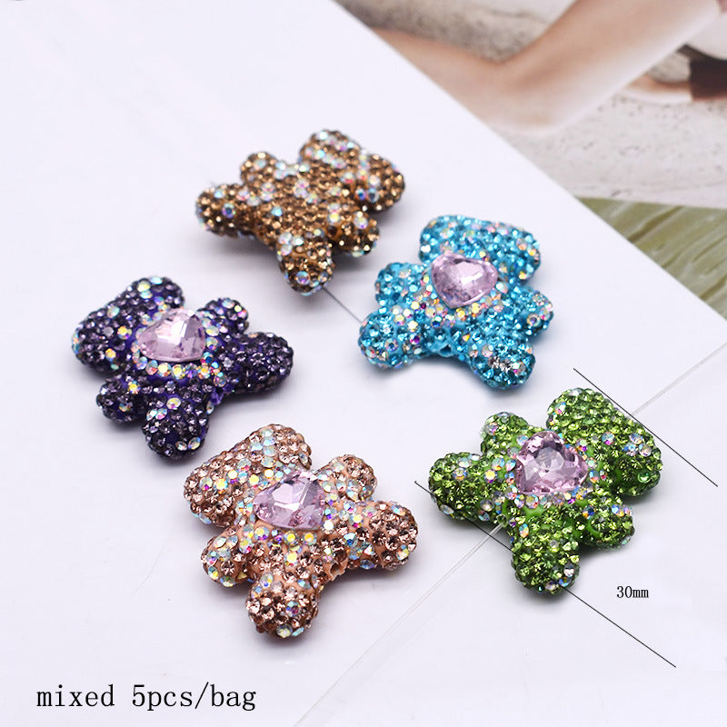 Wholesale 5pcs Clay Heavy Industry Fishtail Zircon Bear Strawberry Beads